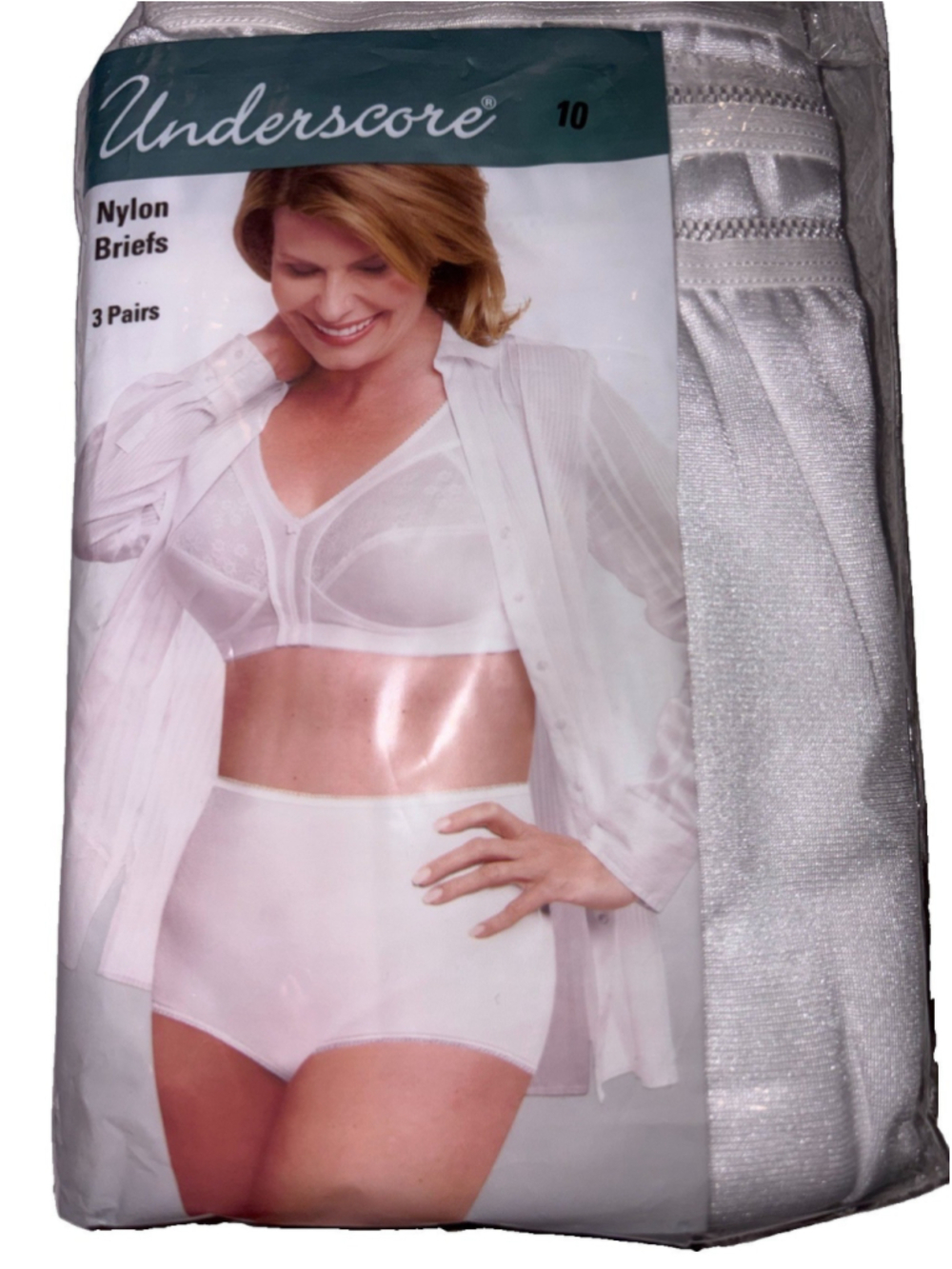 Underscore 3 Pack Size 10 3XL Womens Nylon Briefs White Panties New-Vintage